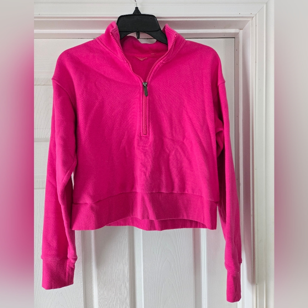 Zella Pink Quarter-Zip Cropped Sweatshirt S